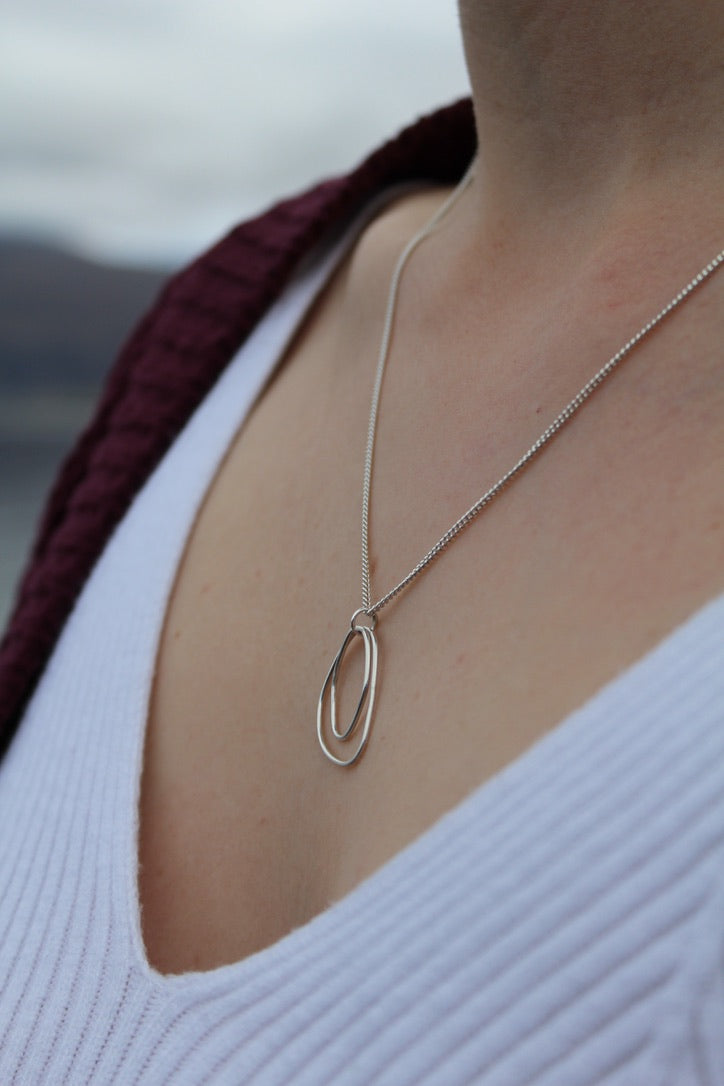 Sterling Silver Wonky Circle Pendant Necklace