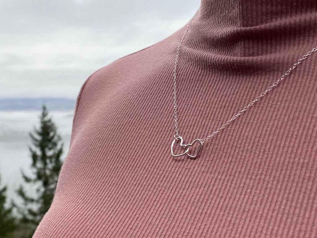 Interlocking Delicate Silver Love Heart Necklace