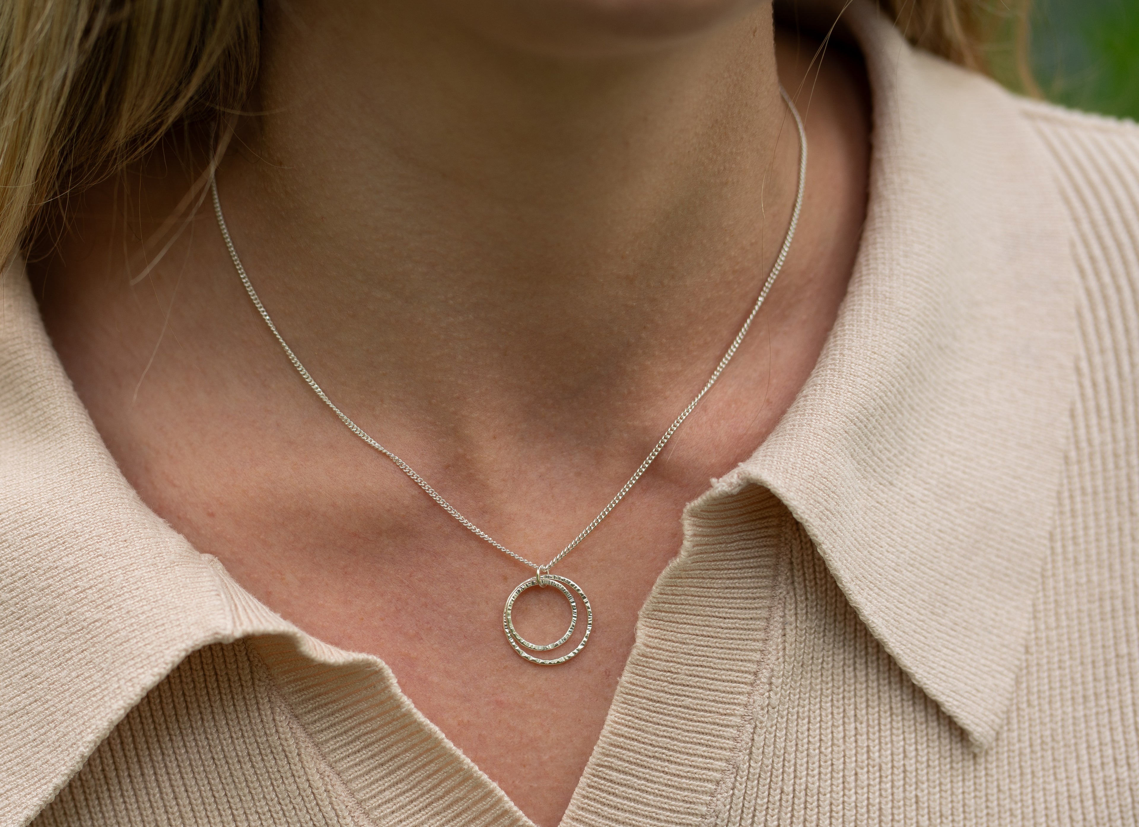 Sterling Silver Infinite Necklace with Hammered Circles