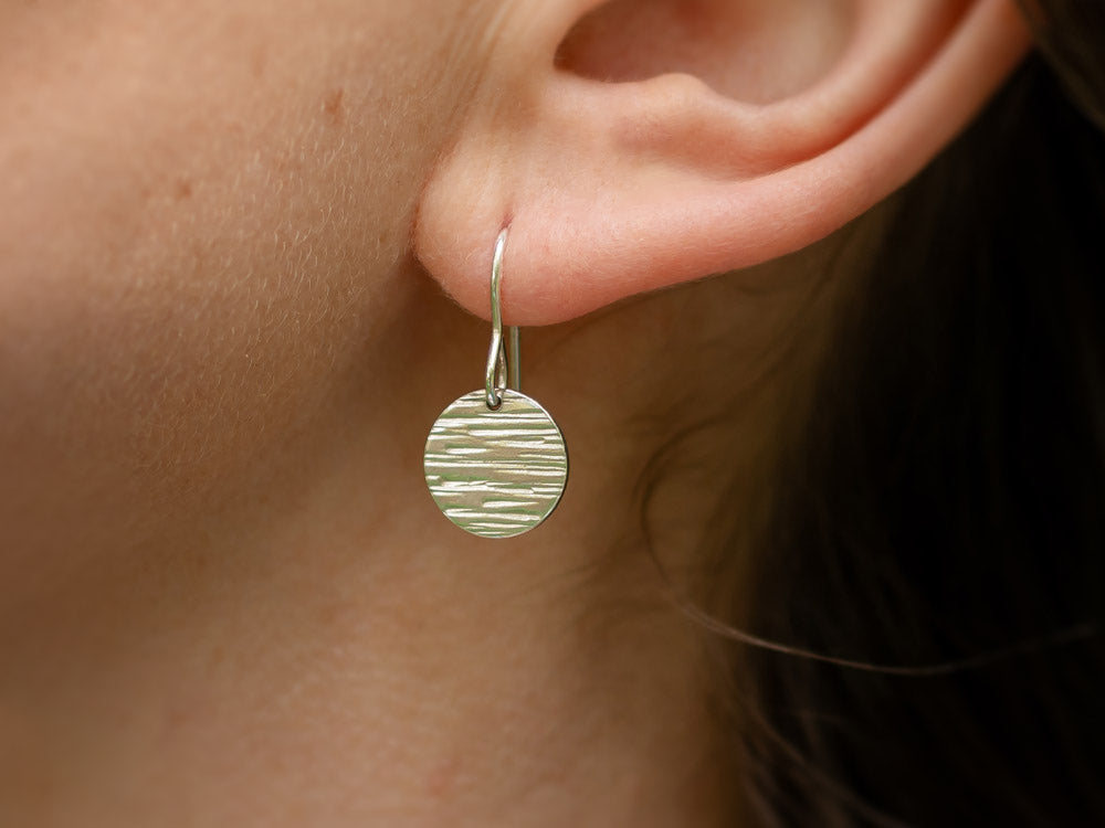 Sterling Silver Full Moon Hammered Disc Earrings
