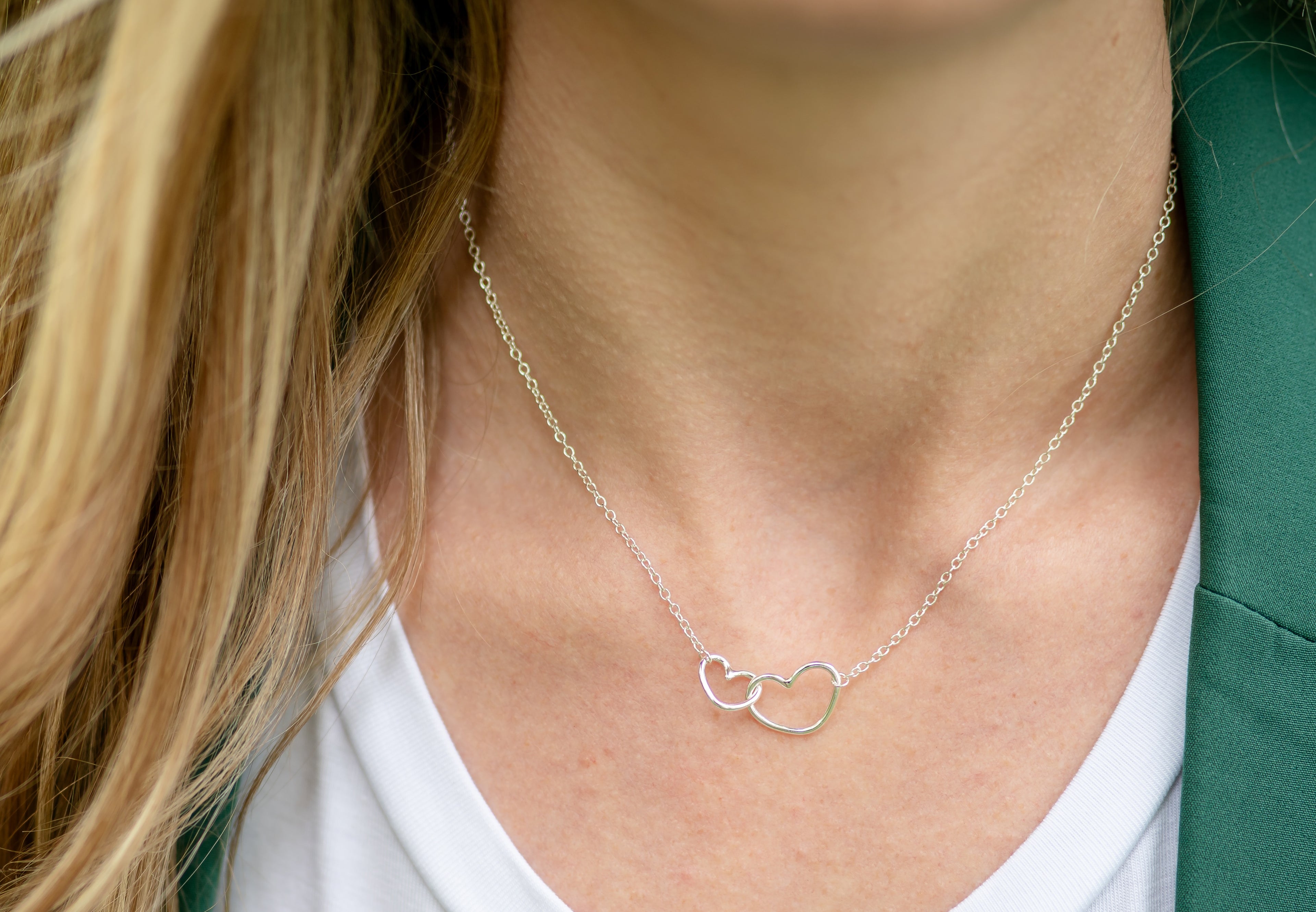 Interlocking Delicate Silver Love Heart Necklace