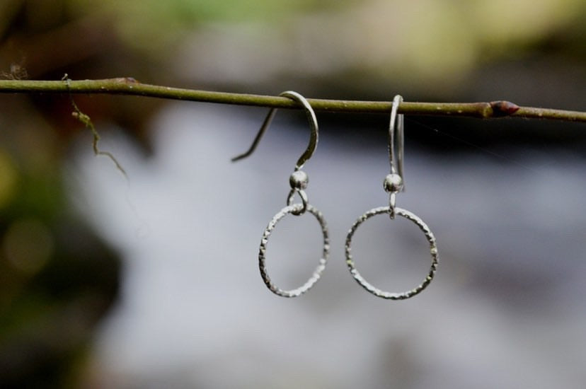 Sparkly Sterling Silver Circle Drop Earrings