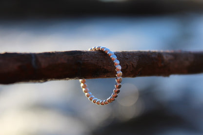 Sterling Silver Pebble Ring with Beaded Band