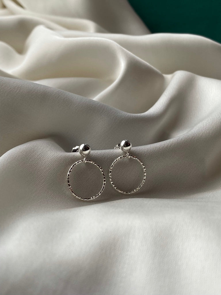 Sparkly Sterling Silver Dangly Circle Stud Earrings