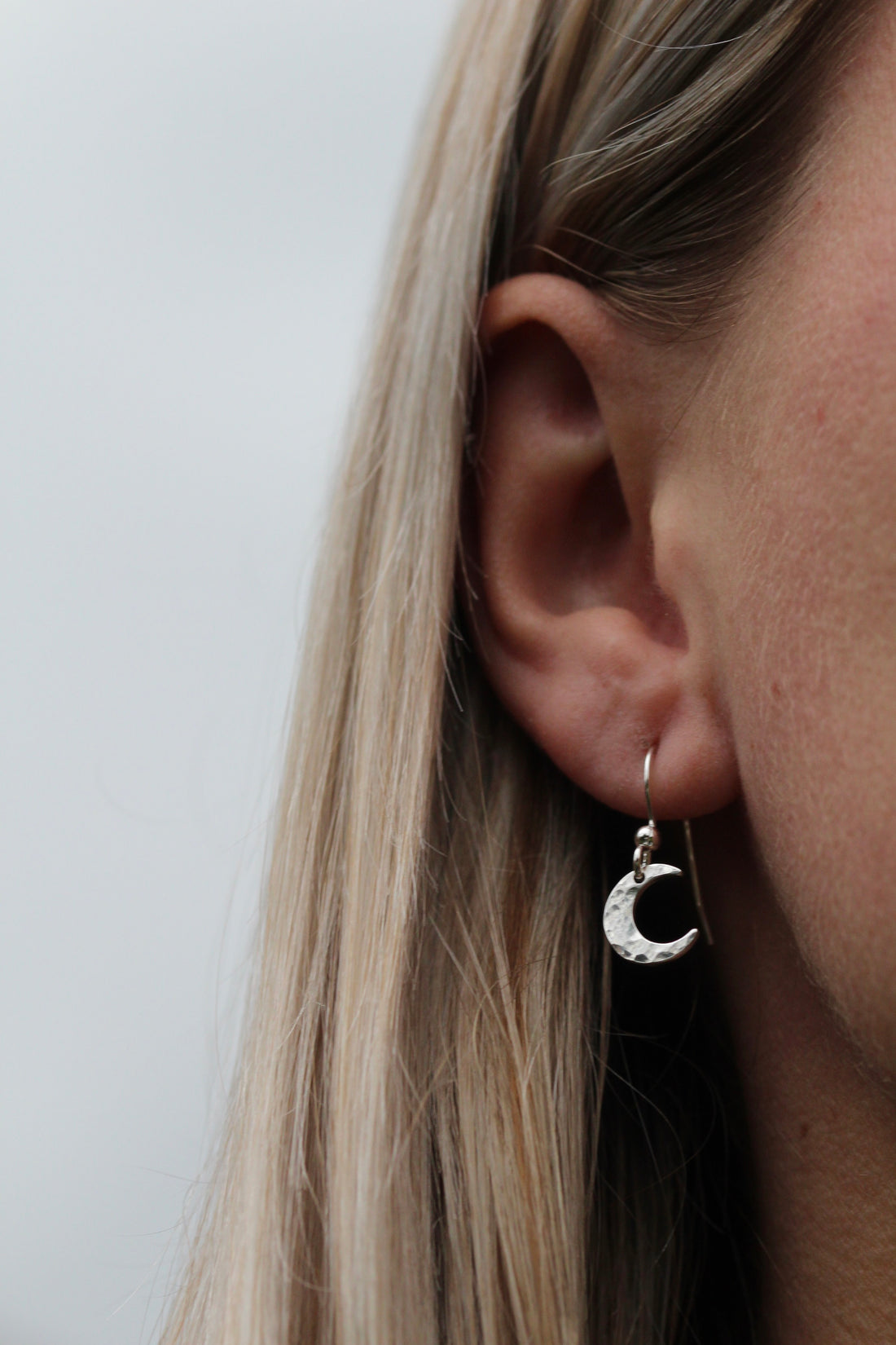 Sterling Silver Crescent Moon Earrings with Hammered Texture