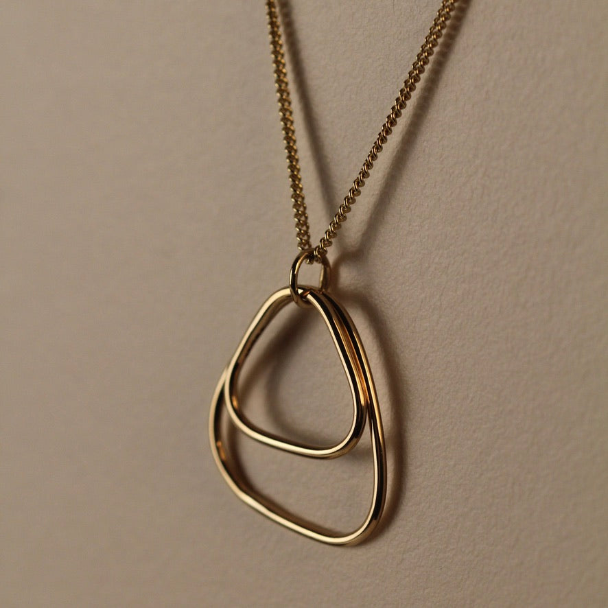 Solid 9ct gold abstract circle wonky pendant necklace