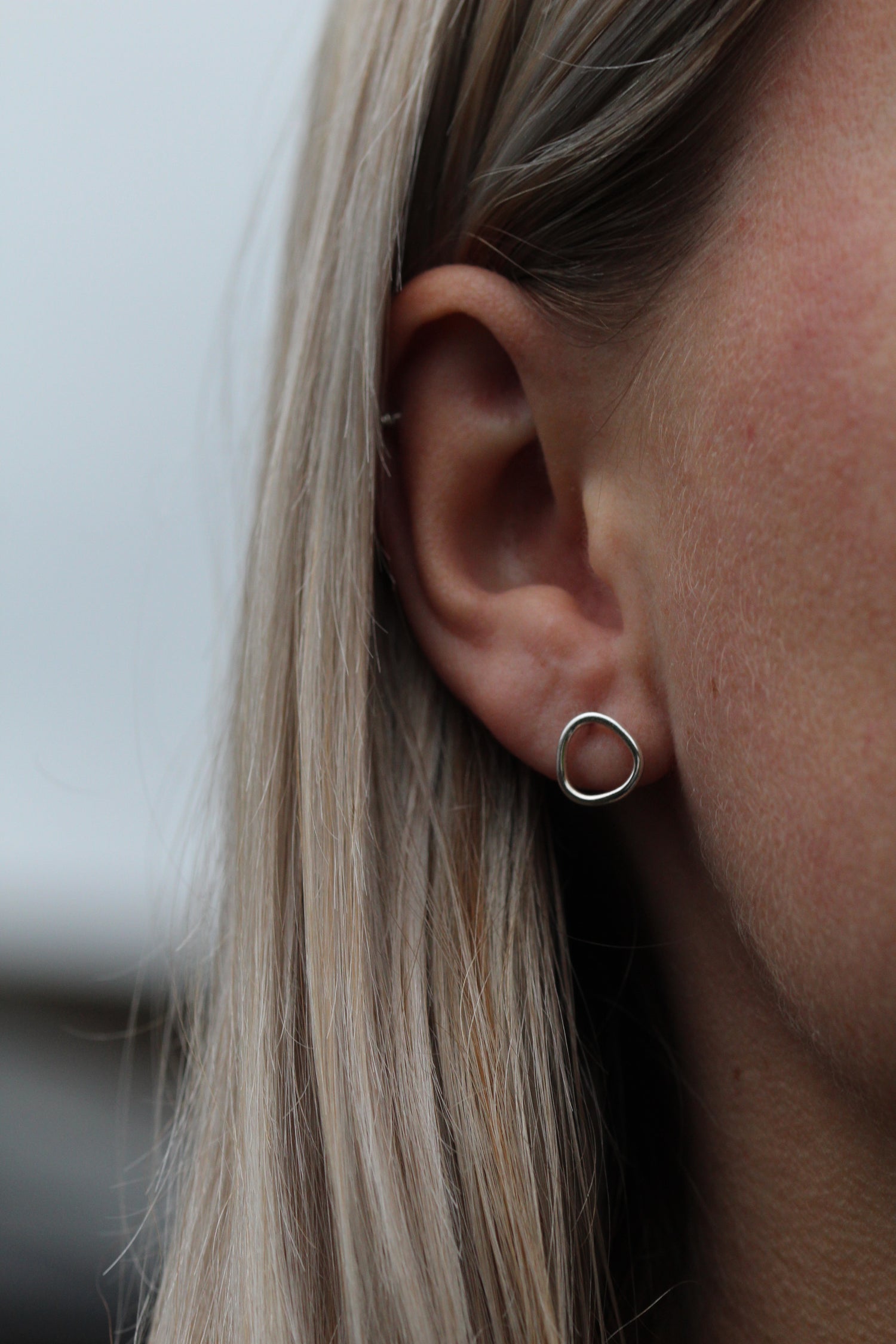 Sterling Silver Organic Off Circle Wonky Stud Earrings