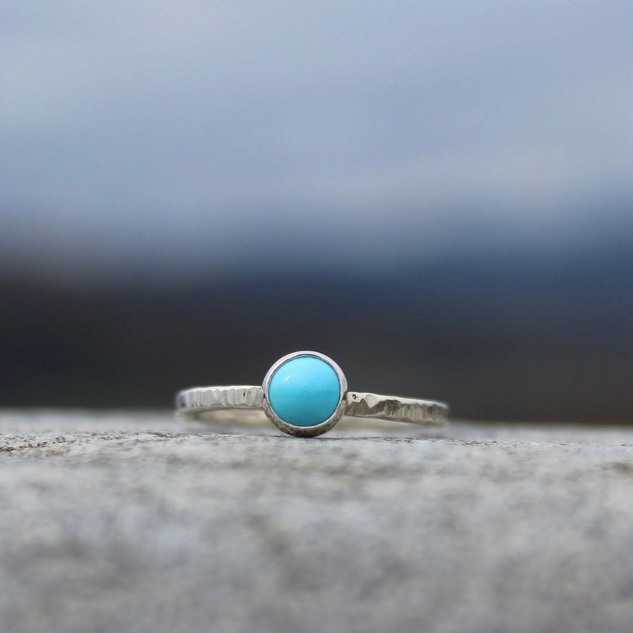 Sterling Silver Stone Stacking Ring with Hammered Texture