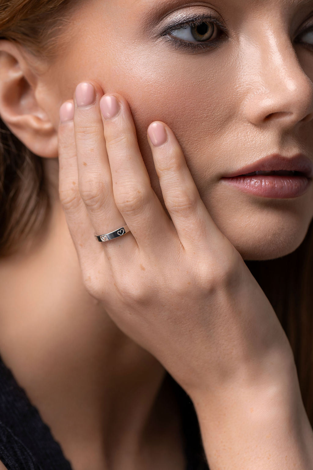 Sterling Silver Rectangular Ring with Stamped Hearts