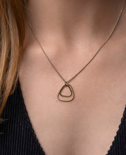 Solid 9ct gold abstract circle wonky pendant necklace