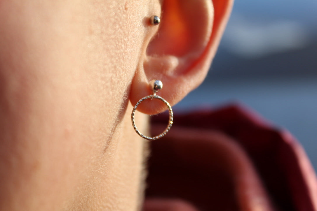 Sparkly Sterling Silver Dangly Circle Stud Earrings