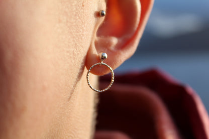 Sparkly Sterling Silver Dangly Circle Stud Earrings