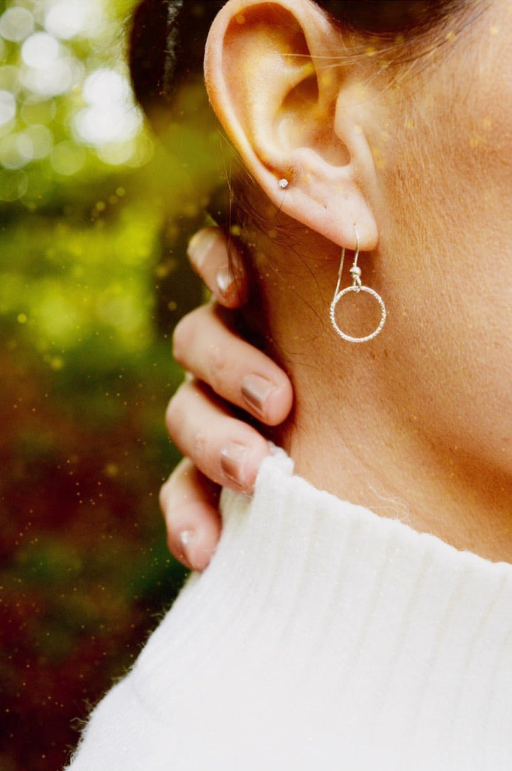 Sparkly Sterling Silver Circle Drop Earrings