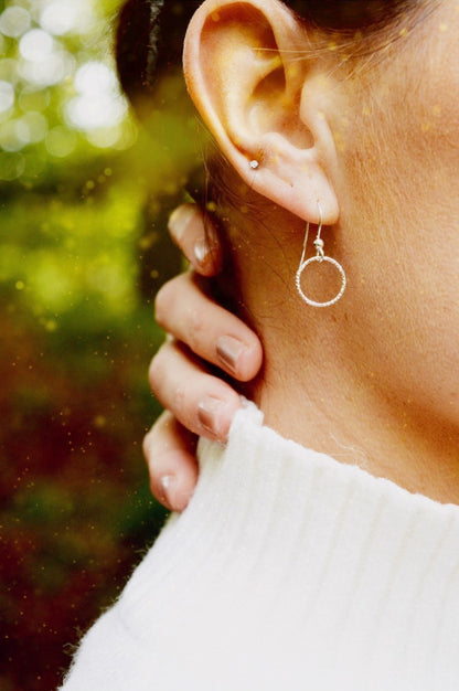 Sparkly Sterling Silver Circle Drop Earrings