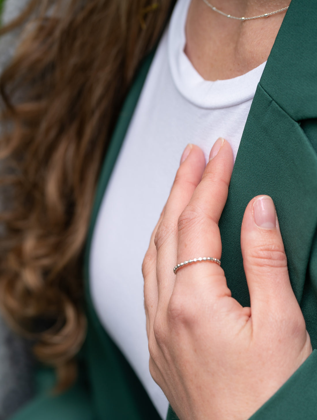 Sterling Silver Pebble Ring with Beaded Band