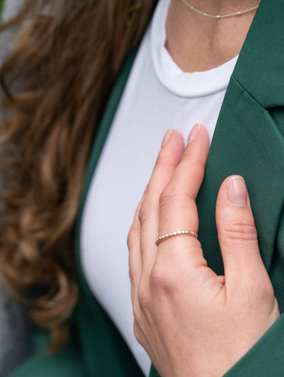 Sterling Silver Pebble Ring with Beaded Band