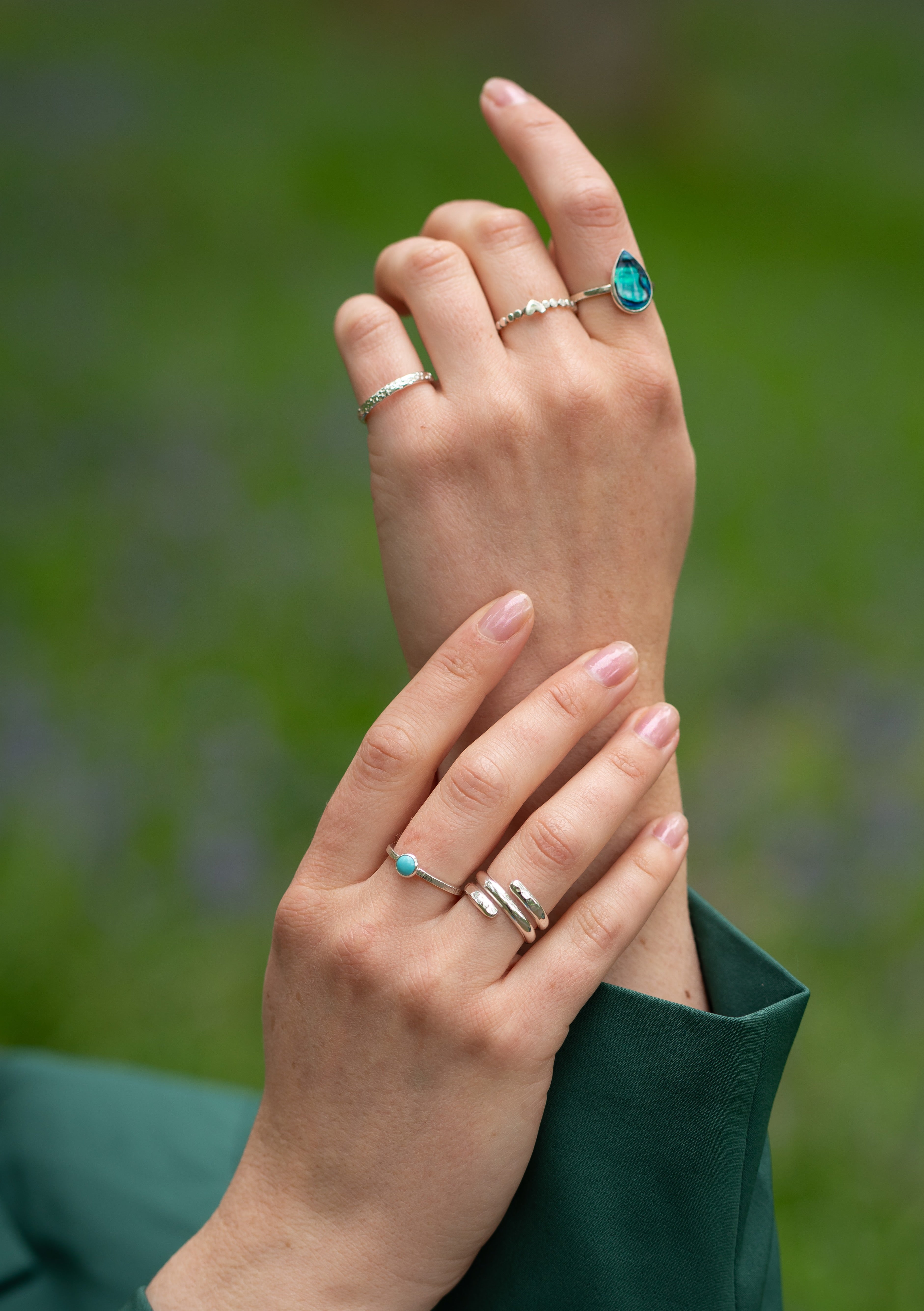 Sterling Silver Stone Stacking Ring with Hammered Texture