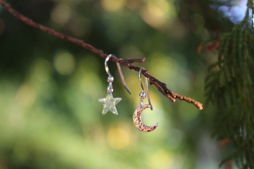 Celestial Asymmetrical Star and Moon Earrings