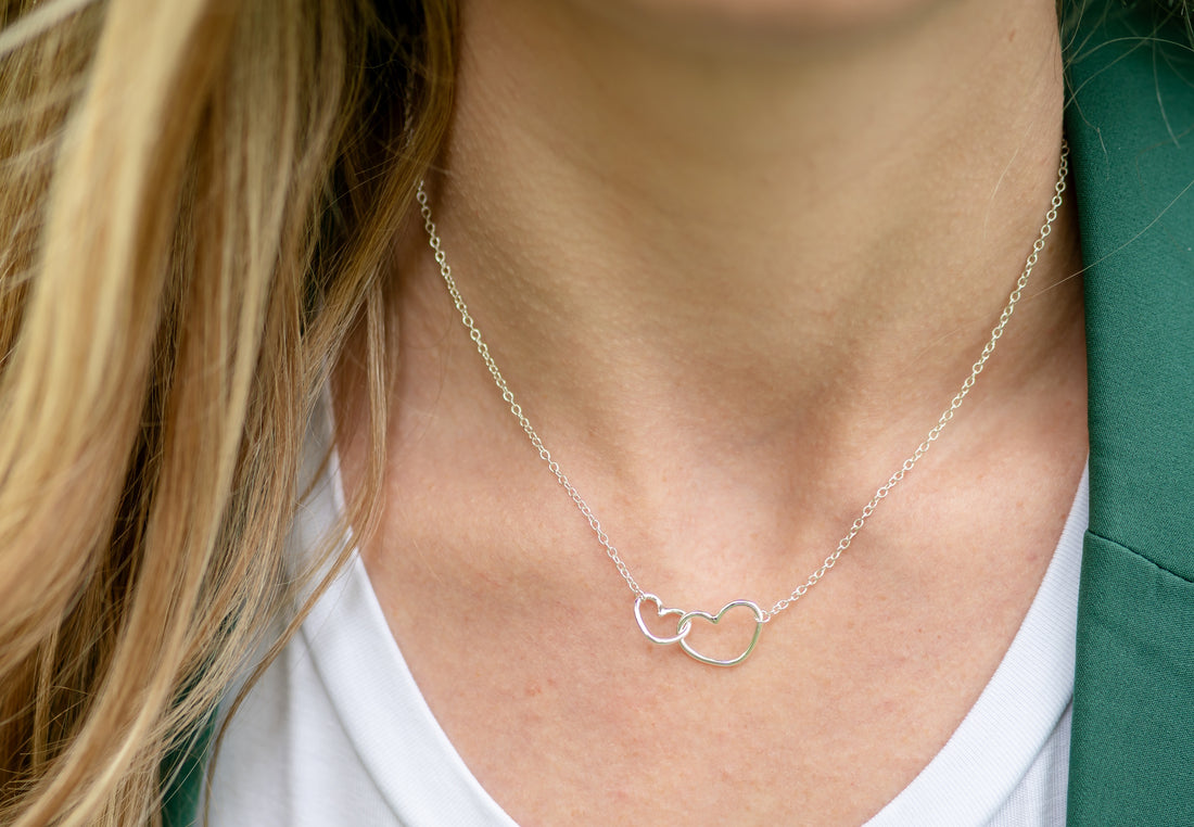 Interlocking Delicate Silver Love Heart Necklace